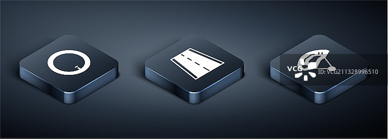 2.5D自行车轮头盔车道图标场景图片素材