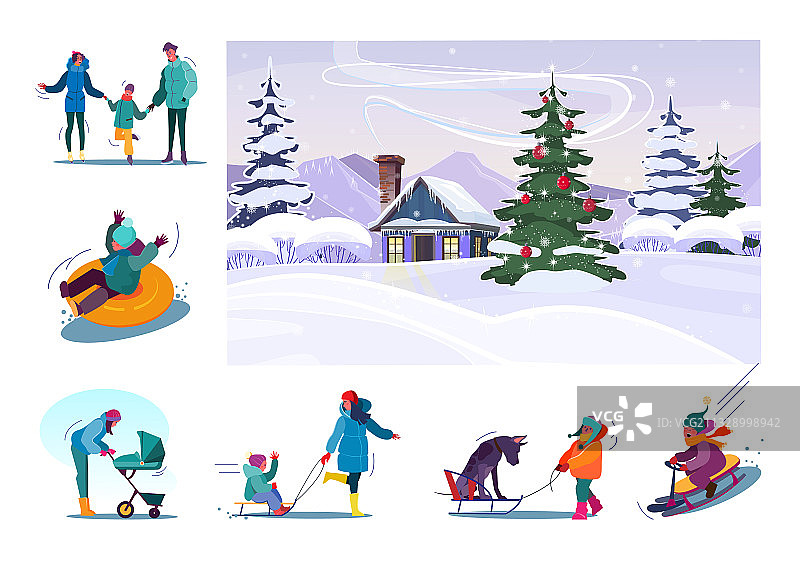 家庭冬季节日乐趣套装图片素材