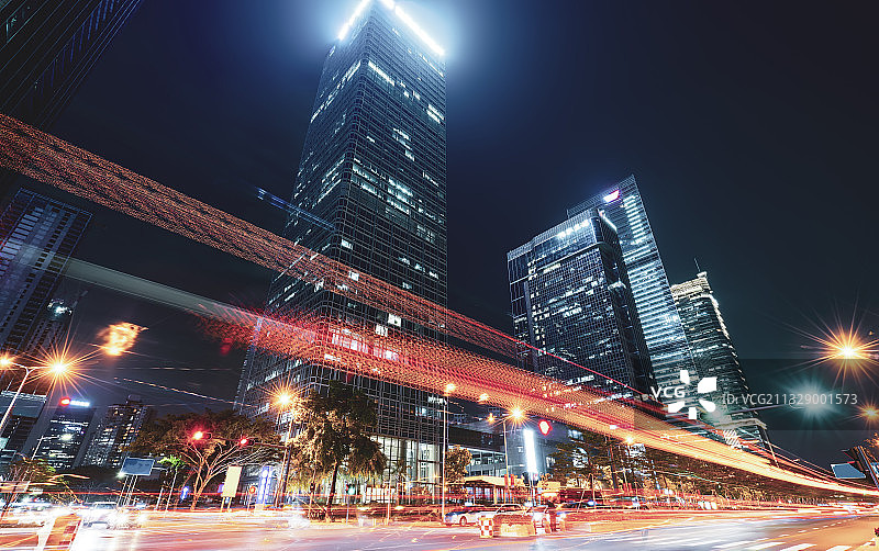 城市现代道路光影轨迹夜景图片素材