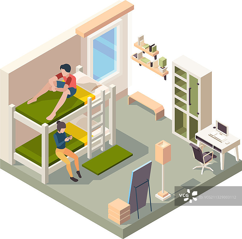 酒店内的青年旅社房间卧室内部图片素材