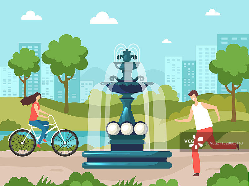 公园喷泉，都市花园自然背景图片素材