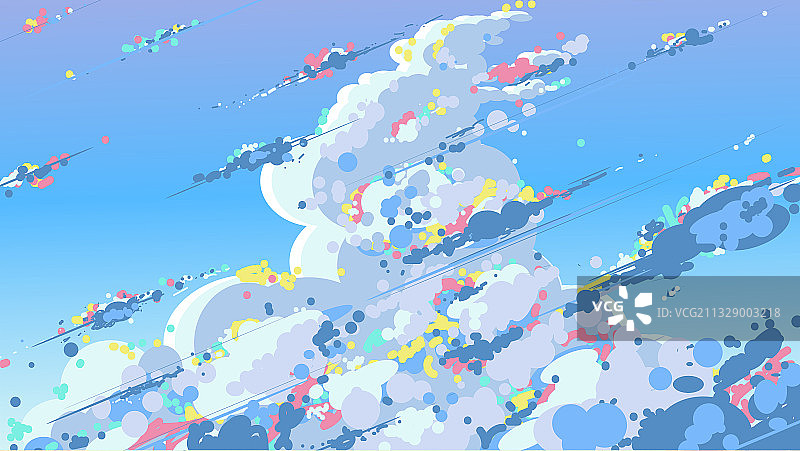 蓝色背景清新一朵多朵彩云冲击力矢量插画图片素材