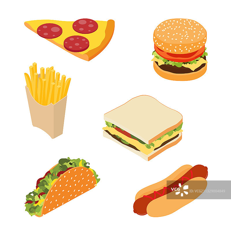 快餐薯条热狗三明治套装图片素材