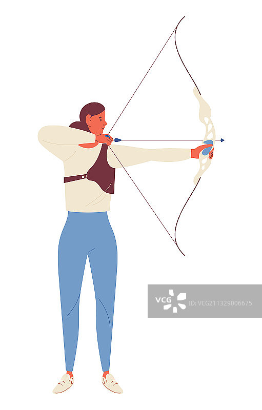 年轻女人用弓箭进行射箭训练图片素材