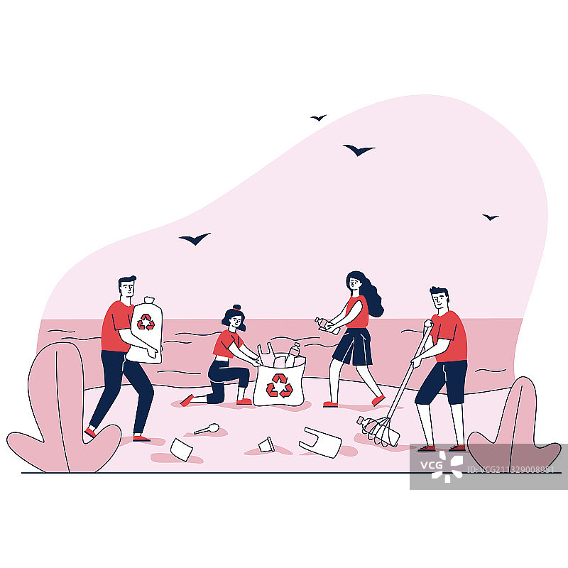 一家人在海边捡垃圾图片素材