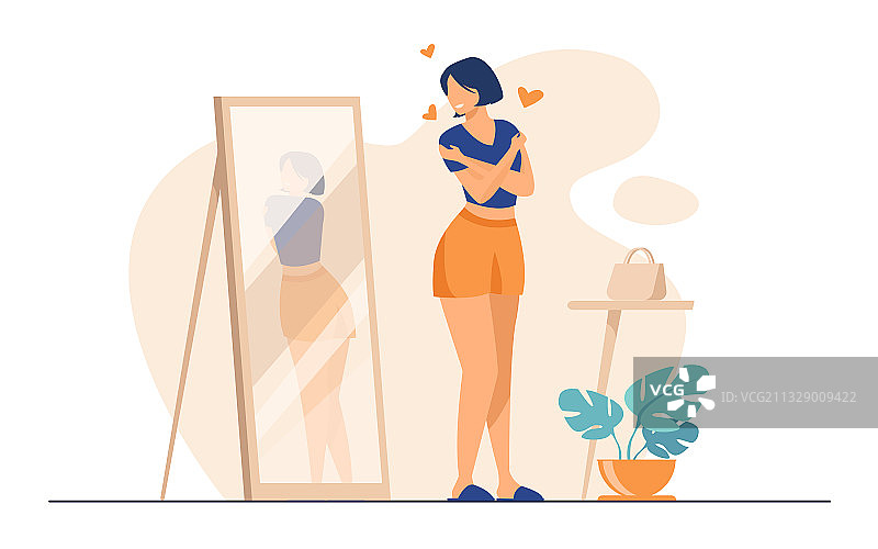 站在镜子前的自恋女士图片素材