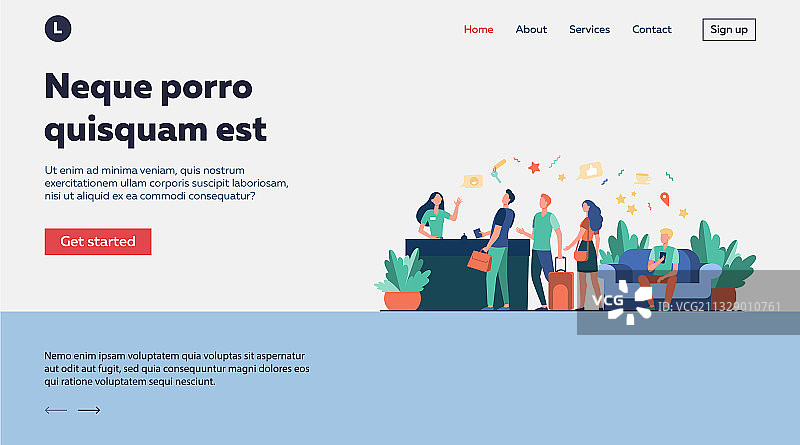 游客携带行李在酒店办理入住图片素材