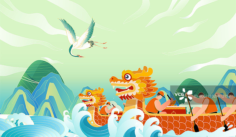 端午赛龙舟插画图片素材