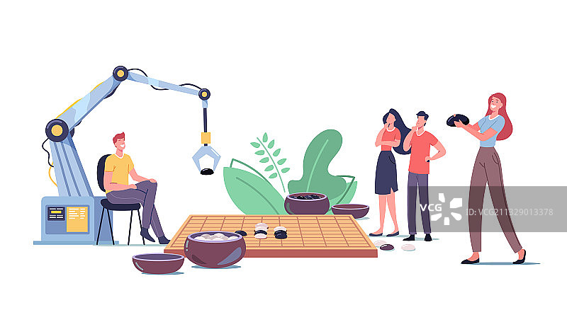 人物和机器人下五子棋图片素材