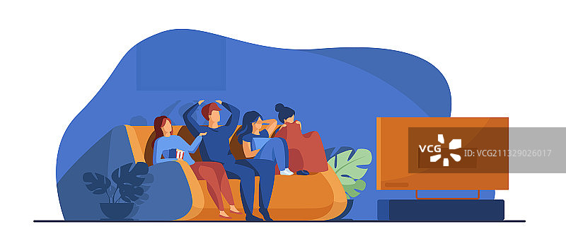 朋友们观看恐怖电影图片素材