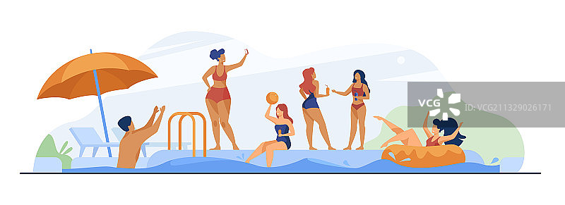 人们享受泳池派对图片素材