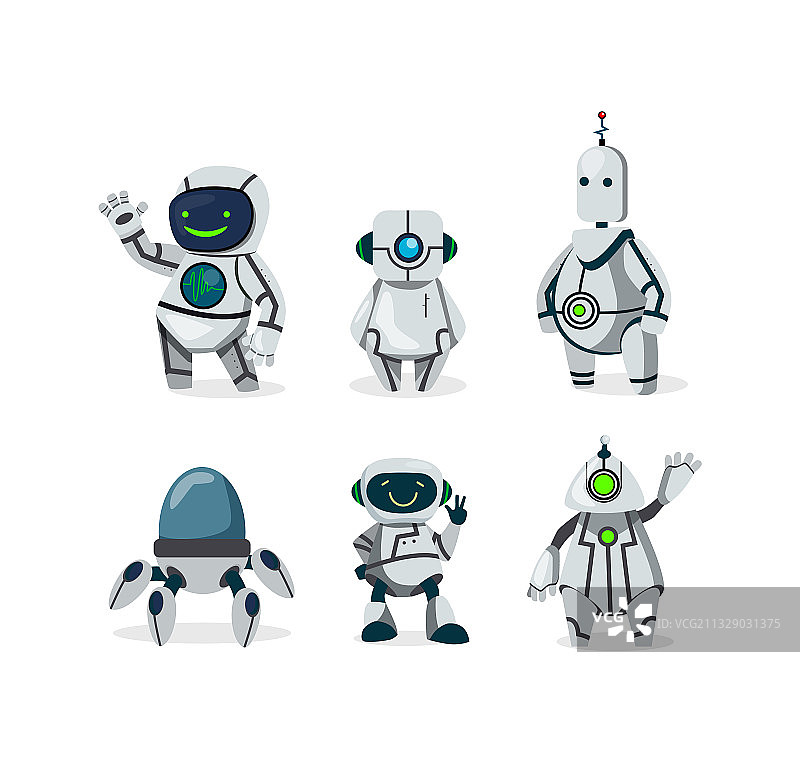 可爱的机器人扁平图标集图片素材