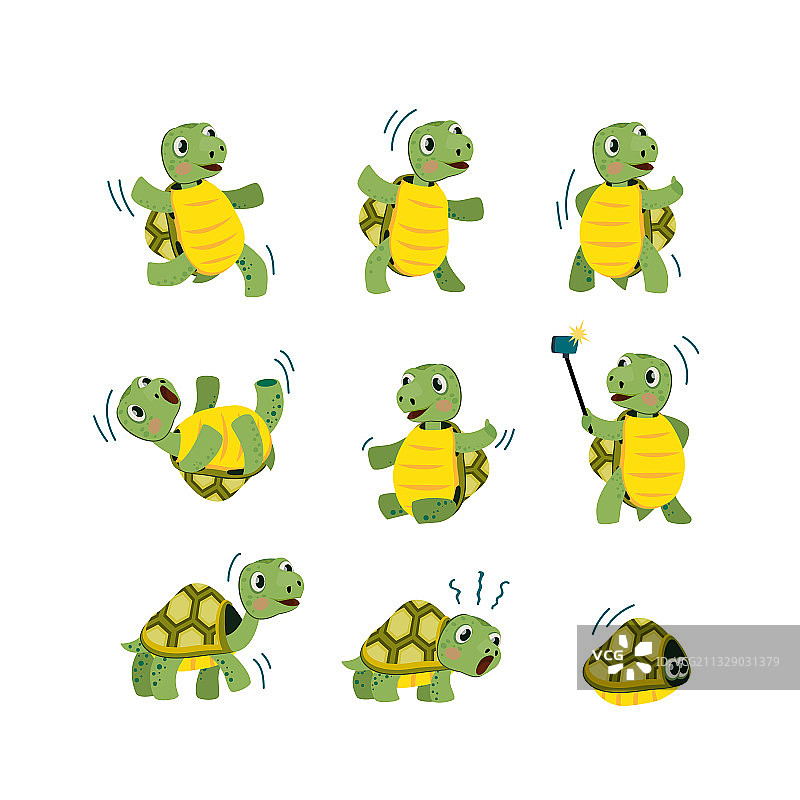可爱的小乌龟扁平图标合集图片素材