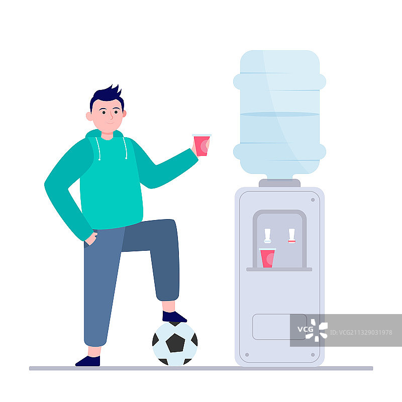 橄榄球运动员在冷却器旁喝水图片素材