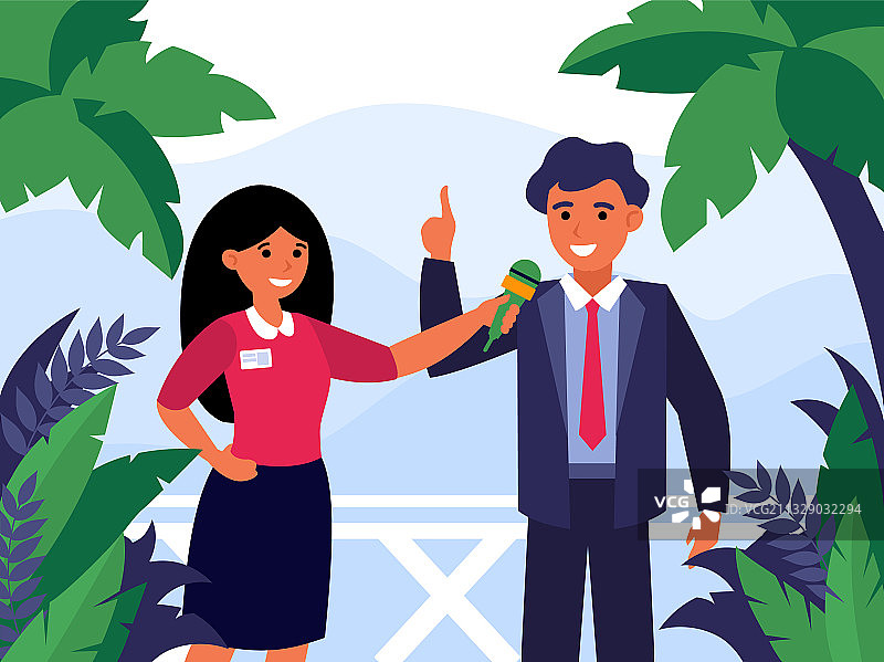 新闻播音员在户外采访政治人物图片素材