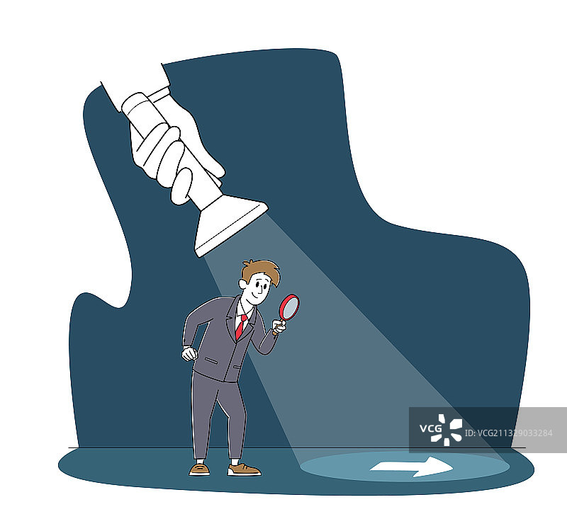 商人角色用放大镜引导图片素材