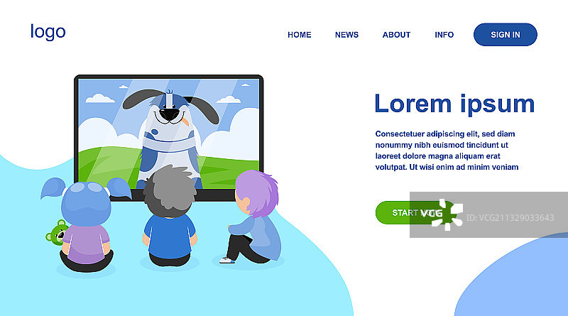 儿童看电视扁平插画图片素材