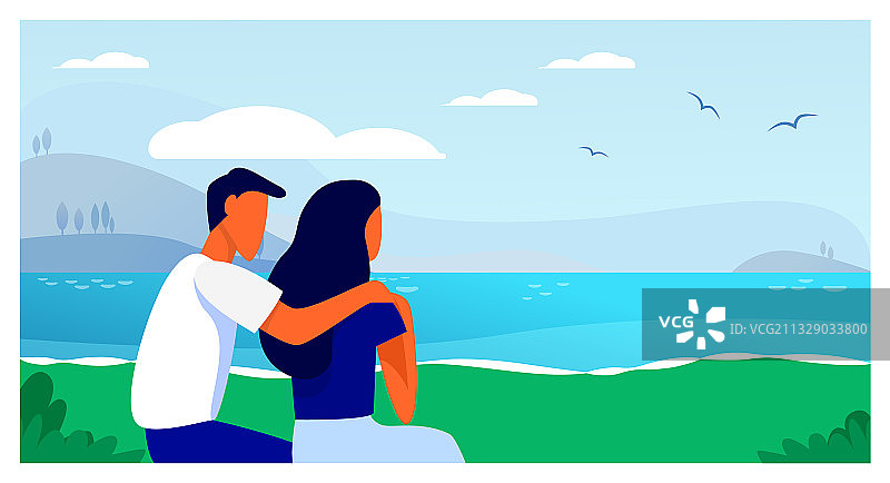 情侣坐在沙滩上图片素材