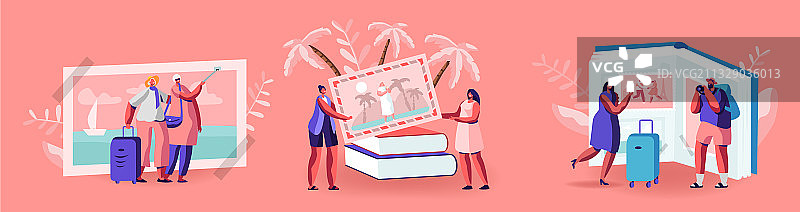 在巨大的旅行照片中观看的小人物图片素材