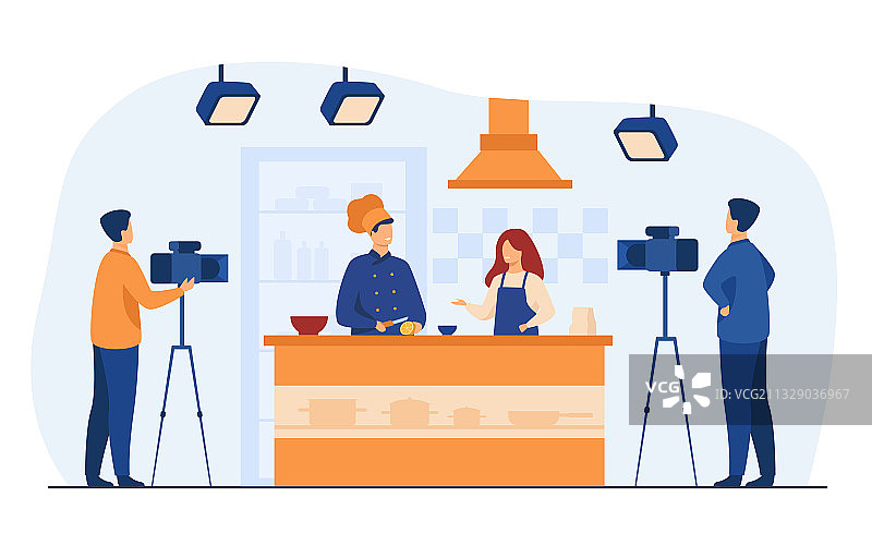 厨师在热门电视节目中准备食物图片素材