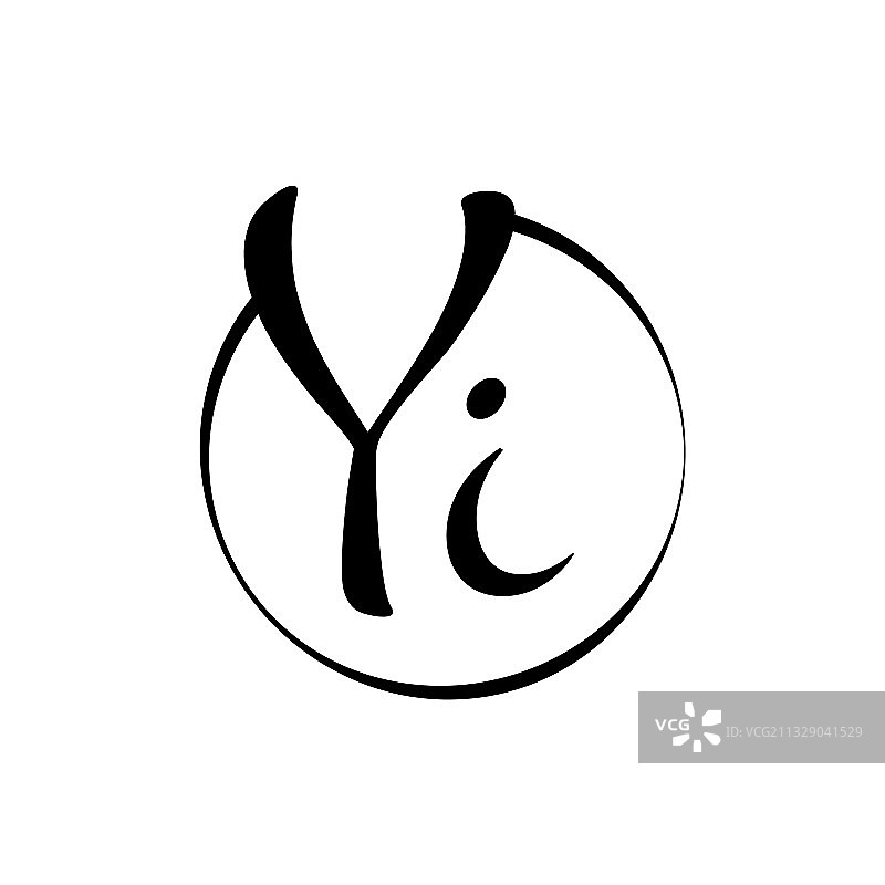 抽象脚本风格的YI字母Logo设计模板图片素材