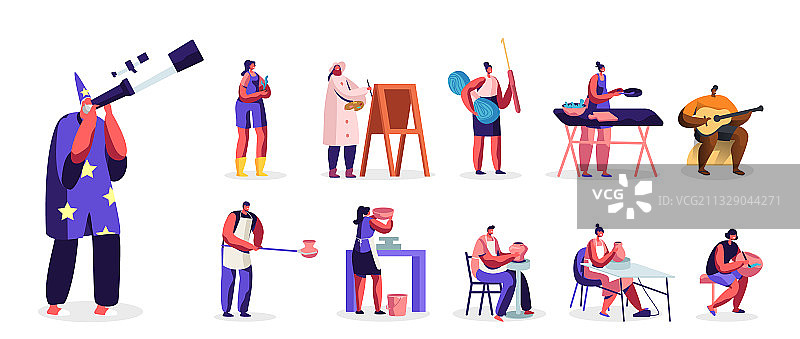 男性和女性角色从事爱好活动图片素材