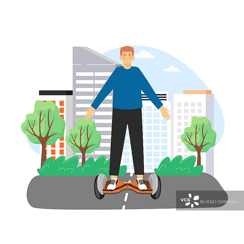 快乐的男人骑着平衡车图片素材