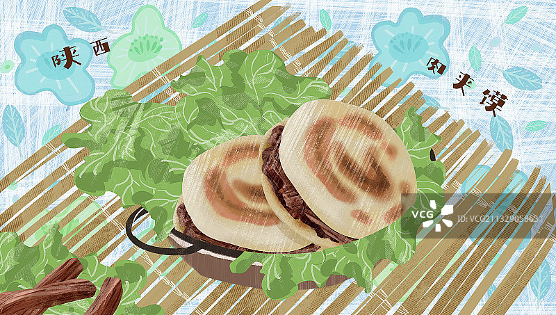 陕西肉夹馍插画图片素材
