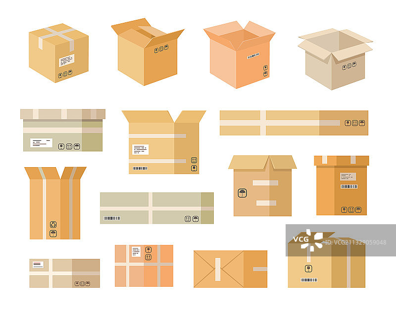 各种纸板箱扁平图标集图片素材