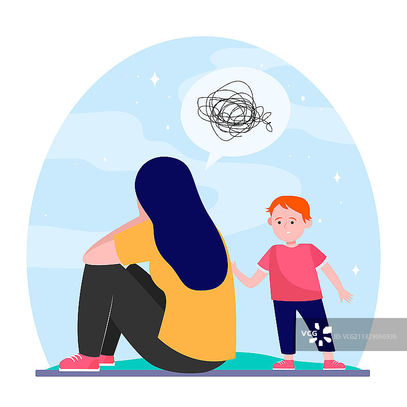 沮丧的母亲和年幼的儿子图片素材