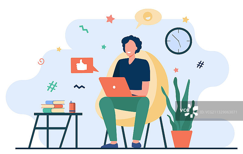 在家用电脑的快乐自由职业者图片素材