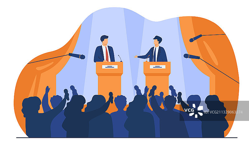 政治人物在台前交谈或辩论图片素材