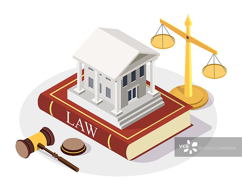 立在法律书籍上的2.5D法院大楼图片素材
