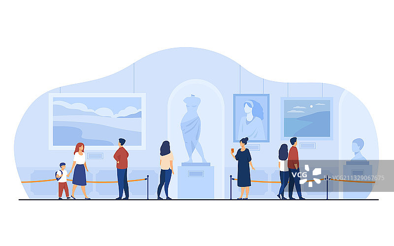 艺术画廊中的博物馆参观者图片素材