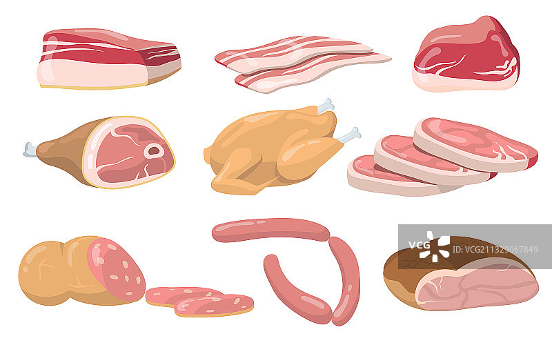 猪肉牛肉羊肉生肉组合扁平素材图片素材