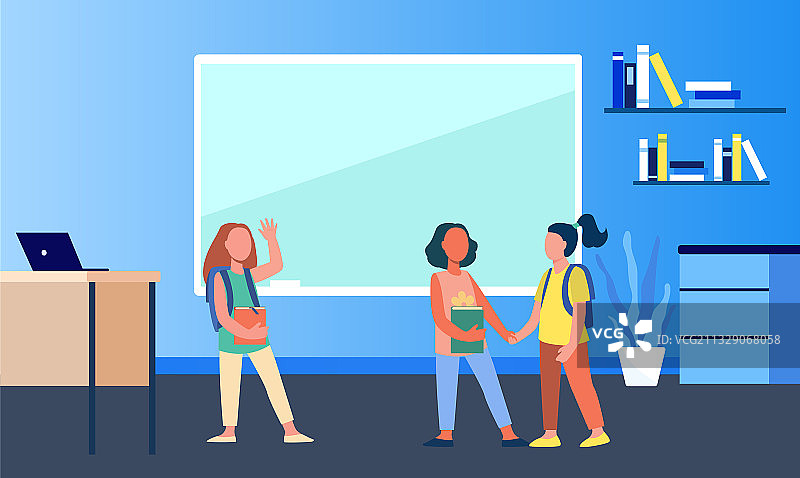 教室里相遇的女学生图片素材