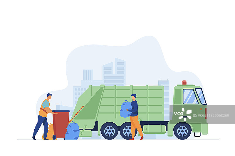 清理垃圾箱的垃圾收集工人图片素材