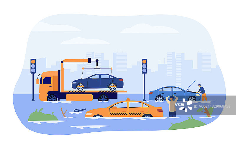 城市道路上的洪水图片素材