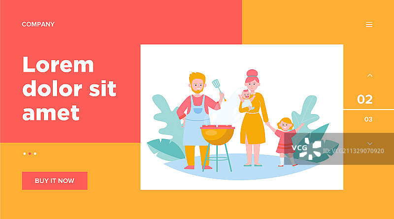 孩子们在户外烧烤肉的家庭图片素材