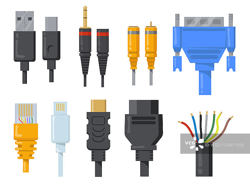 电脑电缆线和平板物品套装图片素材