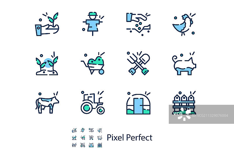 像素风格农业主题线性图标图片素材