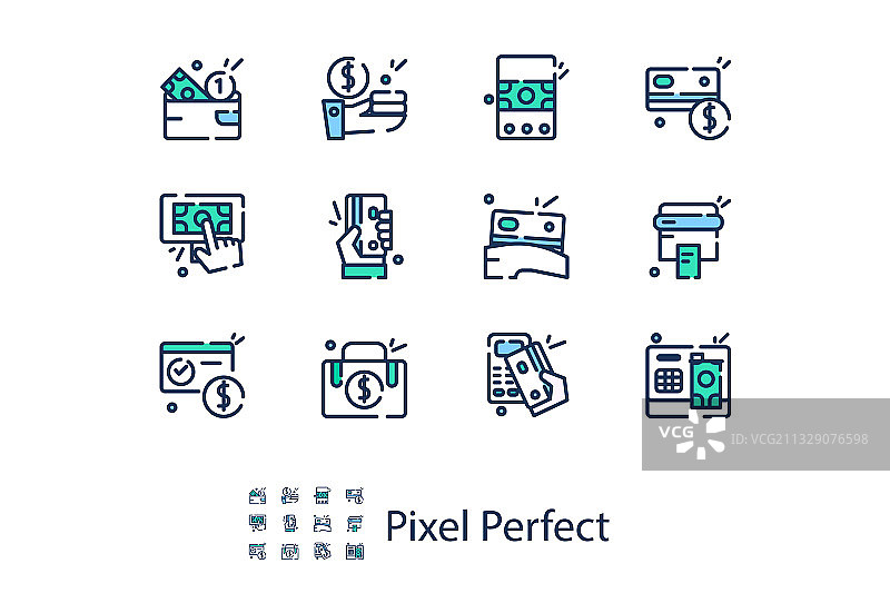 扁平风格的支付主题线性图标图片素材