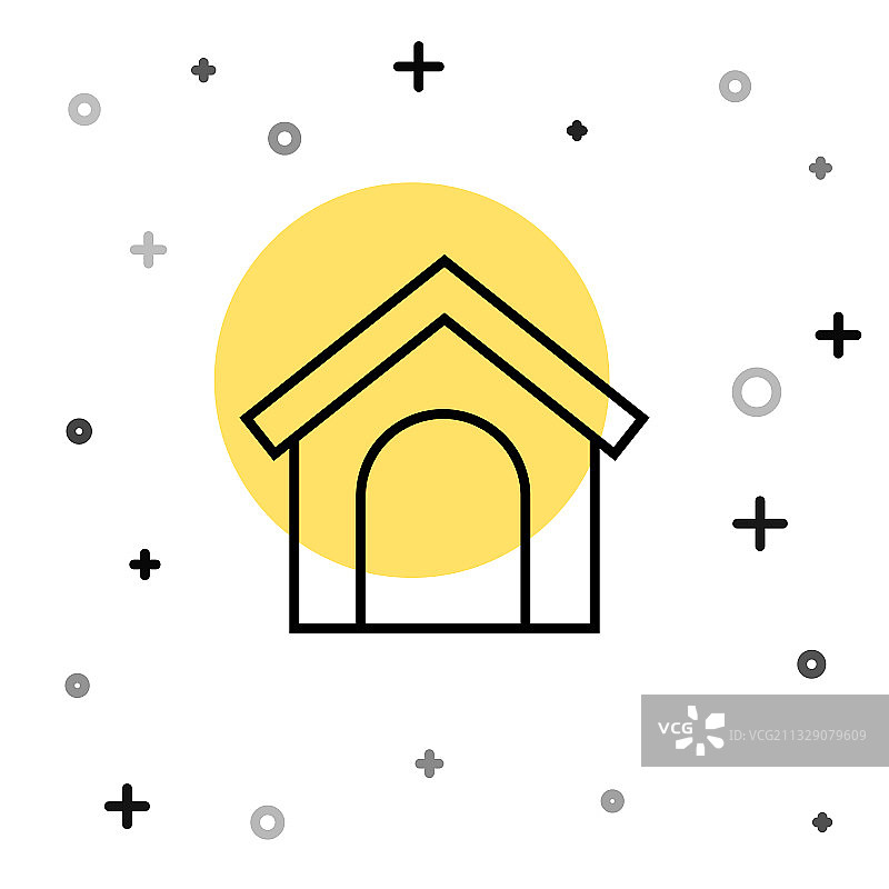 白色背景上的黑色线条狗窝图标图片素材