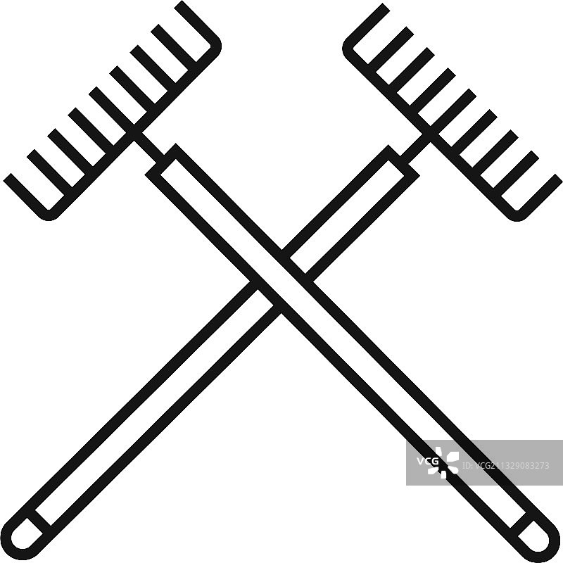交叉的园林耙图标轮廓样式图片素材