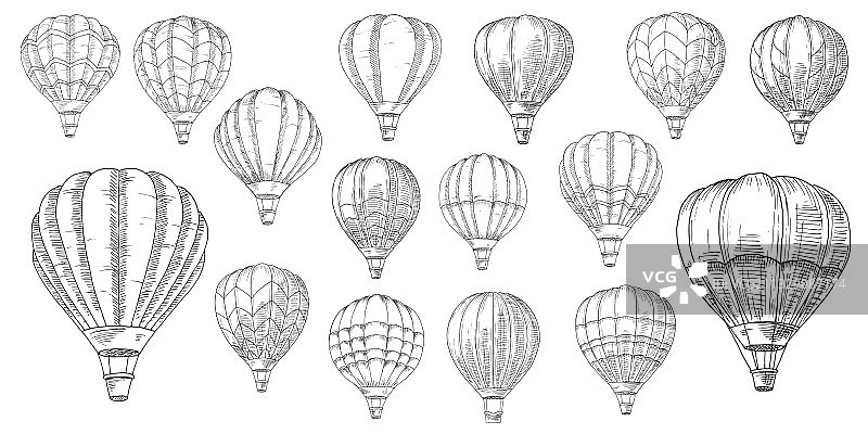 复古热气球手绘草图图片素材