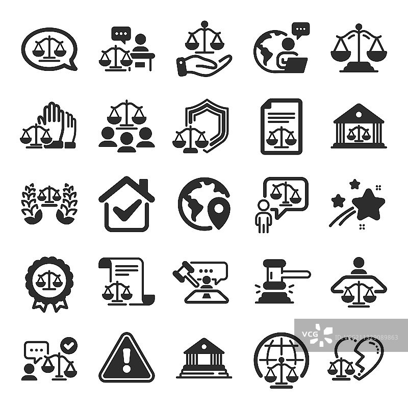 法庭图标：天平、正义、律师与法官图片素材