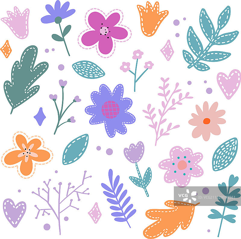 剪影风格的扁平春季花朵图标图片素材