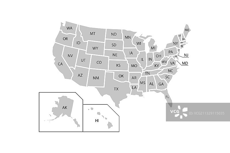 美国州地图扁平风格剪影图片素材