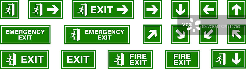 紧急出口和消防出口标志图片素材