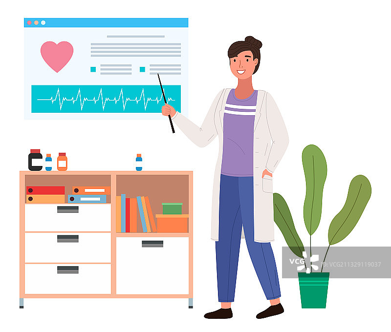 医生用指示器引导女性了解心脏结构图片素材